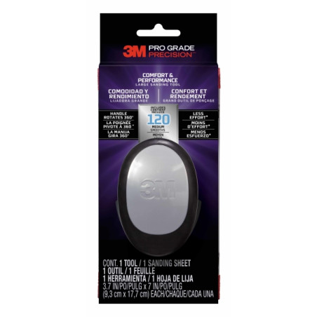 3M Pro Grade Precision Comfort & Performance Herramienta Manual de Lijado - Formato Grande - 9.3x17.7cm - Color Negro/Gris