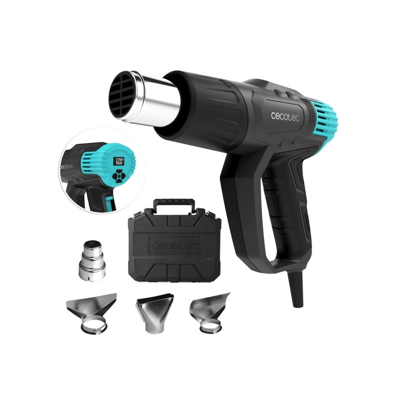 Cecotec Hell Gun 9500 Vision Pistola de Calor - 2000W - Pantalla Digital - Temperatura Regulable de 50ºC a 600ºC - Cabezales
