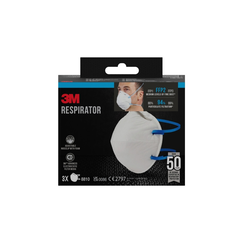 Pack de 3 Mascarillas para Particulas FFP2 - Desechable - Sin Valvula - para Niveles Medios de Particulas - Color Blanco 3M