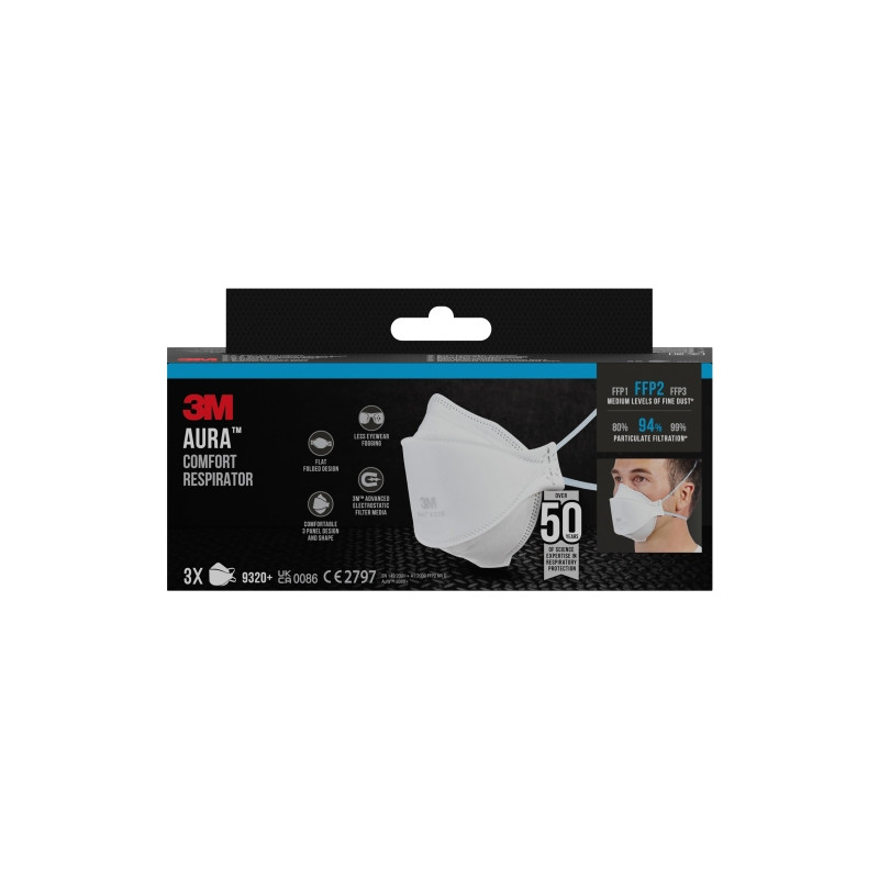 Aura Pack de 3 Mascarillas para Particulas FFP2 - Desechable - Sin Valvula - para Niveles Medios de Particulas - Color Blanco 3M