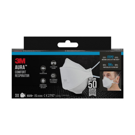 Aura Pack de 3 Mascarillas para Particulas FFP2 - Desechable - Sin Valvula - para Niveles Medios de Particulas - Color Blanco 3M