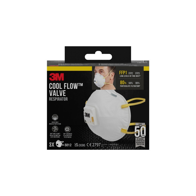 Cool Flow Pack de 3 Mascarillas para Particulas FFP1 - Desechable - con Valvula - para Niveles Bajos de Particulas - Color