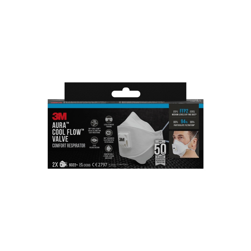 Aura Comfort Cool Flow Pack de 2 Mascarillas para Particulas FFP2 - Desechable - con Valvula - para Niveles Medios de