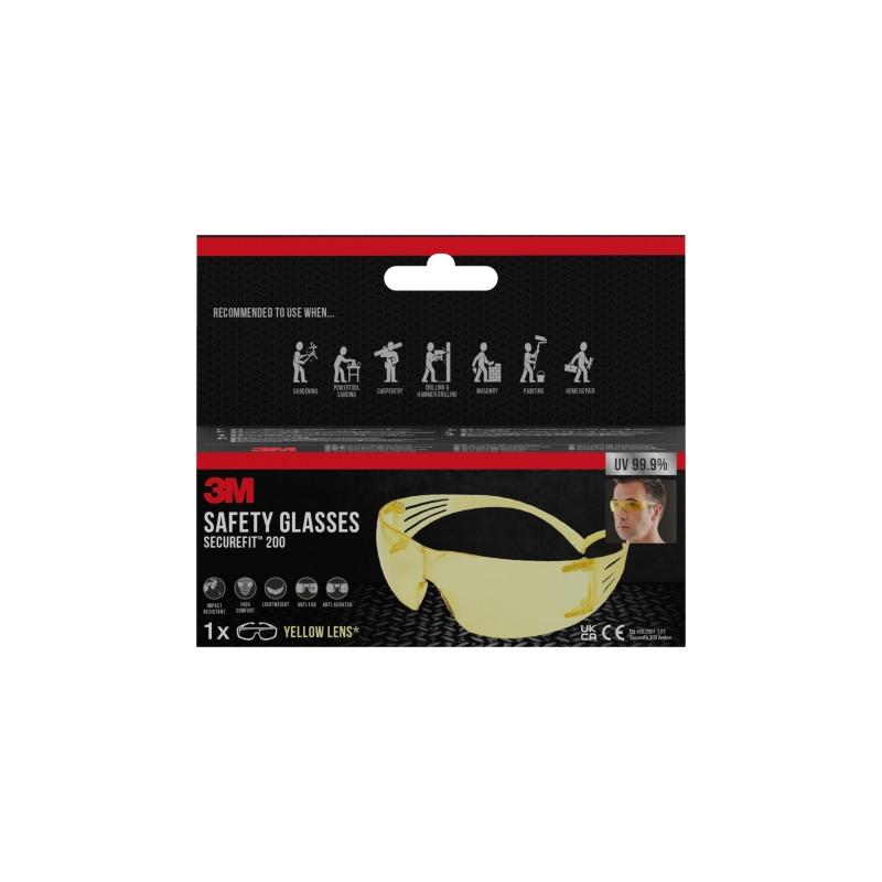 Securefit Gafas de Seguridad - Lentes Amarillas - Mejor Contraste en Poca Luz - Antivaho - Antirrayaduras - Protección UV
