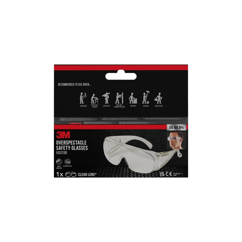 Cubregafas de Protección - Lente Incolora - Protectores Laterales Integrados - Protección UV - Color Transparente 3M