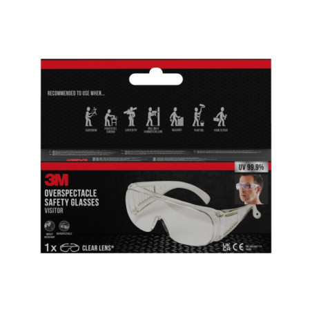 Cubregafas de Protección - Lente Incolora - Protectores Laterales Integrados - Protección UV - Color Transparente 3M
