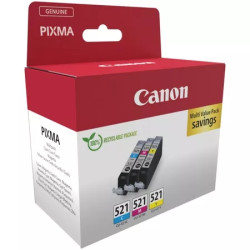 CLI521 Pack de 3 Cartuchos de Tinta CANON Original - Cian, Magenta, Amarillo - 2934B015/2934B010