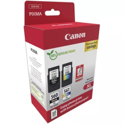 PG560XL Negro + CL561XL Color Pack de 2 Cartuchos de Tinta CANON Original - 50 Hojas de Papel Fotografico - 3712C008/3712C004