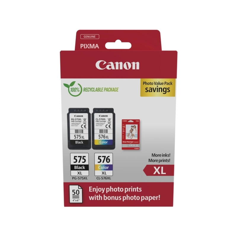 PG575XL/CL576XL Multipack de 2 Cartuchos de Tinta Originales + 50 Hojas de Papel Fotografico CANON - 5437C006