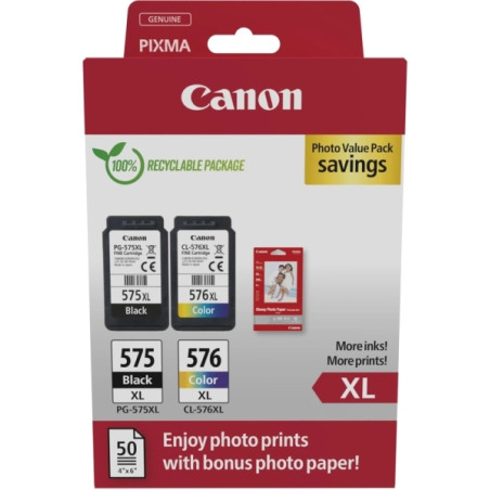 PG575XL/CL576XL Multipack de 2 Cartuchos de Tinta Originales + 50 Hojas de Papel Fotografico CANON - 5437C006