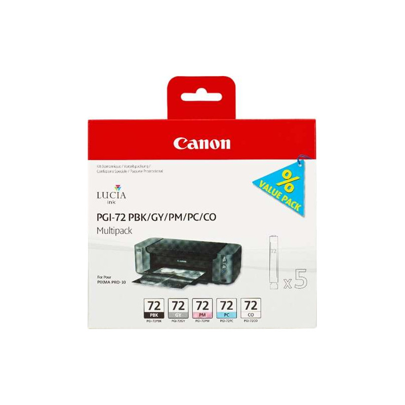 PGI72 Pack de 5 Cartuchos de Tinta CANON Original - Negro Photo, Gris, Magenta Photo, Cyan Photo, Optimizador - 6403B007