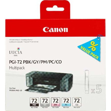 PGI72 Pack de 5 Cartuchos de Tinta CANON Original - Negro Photo, Gris, Magenta Photo, Cyan Photo, Optimizador - 6403B007