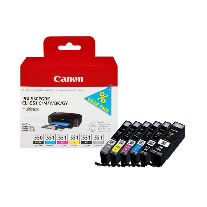 PGI550/CLI551 Pack de 6 Cartuchos de Tinta CANON Original - 6496B005