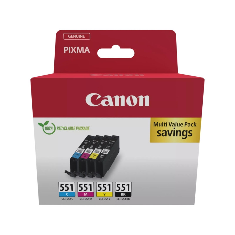 CLI551 Multipack de 4 Cartuchos de Tinta Originales Negro, Cyan, Magenta y Amarillo CANON - 6509B015
