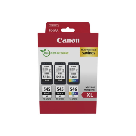 PG545XL Negro + CL546XL Color Pack de 3 Cartuchos de Tinta CANON Original - 8286B013