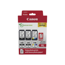 PG545XL Negro + CL546XL Color Pack de 3 Cartuchos de Tinta Originales + 50 Hojas de Papel Fotografico CANON - 8286B015