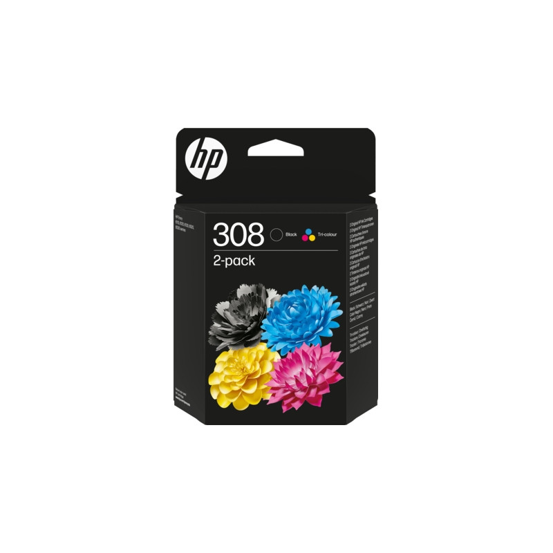 HP 308 + Pack 2 es Tinta 6L6S6UE Cartucho de Tinta Negro Y Tricolor Original