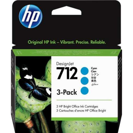 HP 712 Pack 3 es Tinta 3ED77A Cartucho de Tinta Cian Original