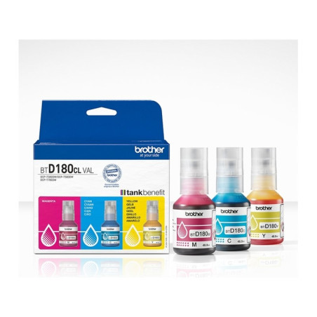 Botella de Tinta Brother BTD180CLVAL Pack 3 Botellas, y/BTD180CLVAL 3 Colores Original