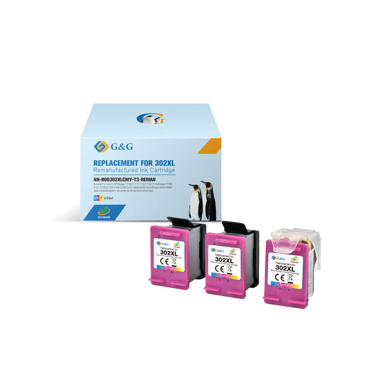 Cartucho de tinta HP G&G 302XL Color Pack de 3 Cartuchos de