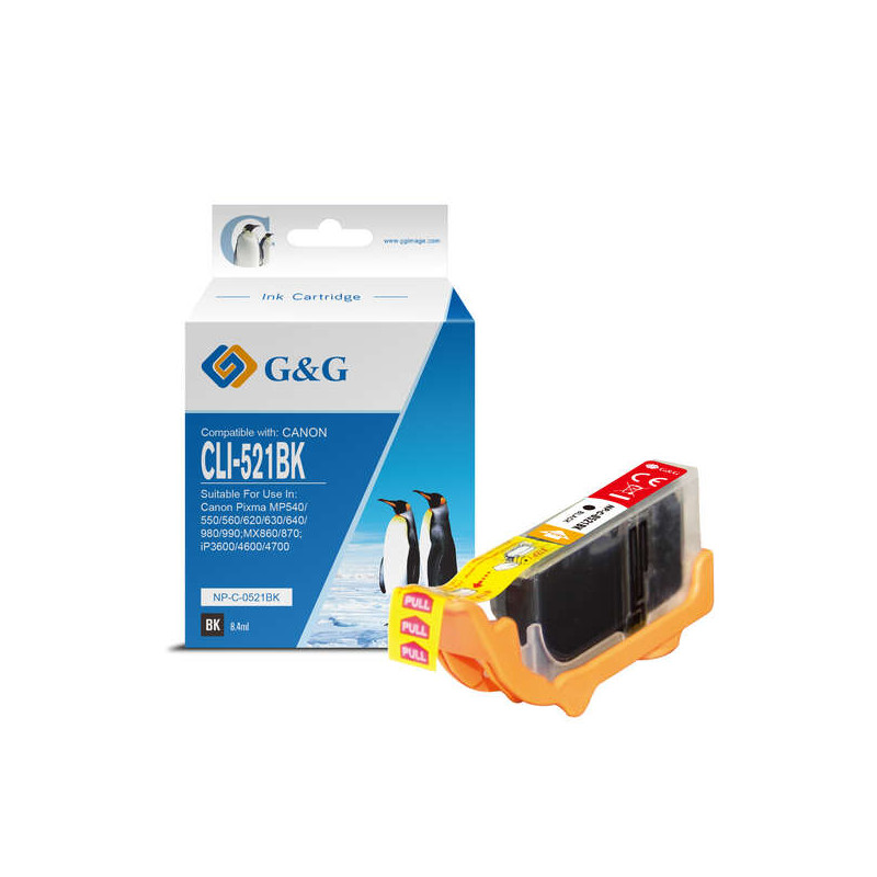 Cartucho de tinta Canon G&G CLI521 Negro Compatible - 2,31€