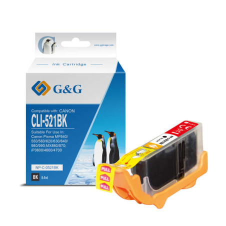 Cartucho de tinta Canon G&G CLI521 Negro Compatible - 2,31€