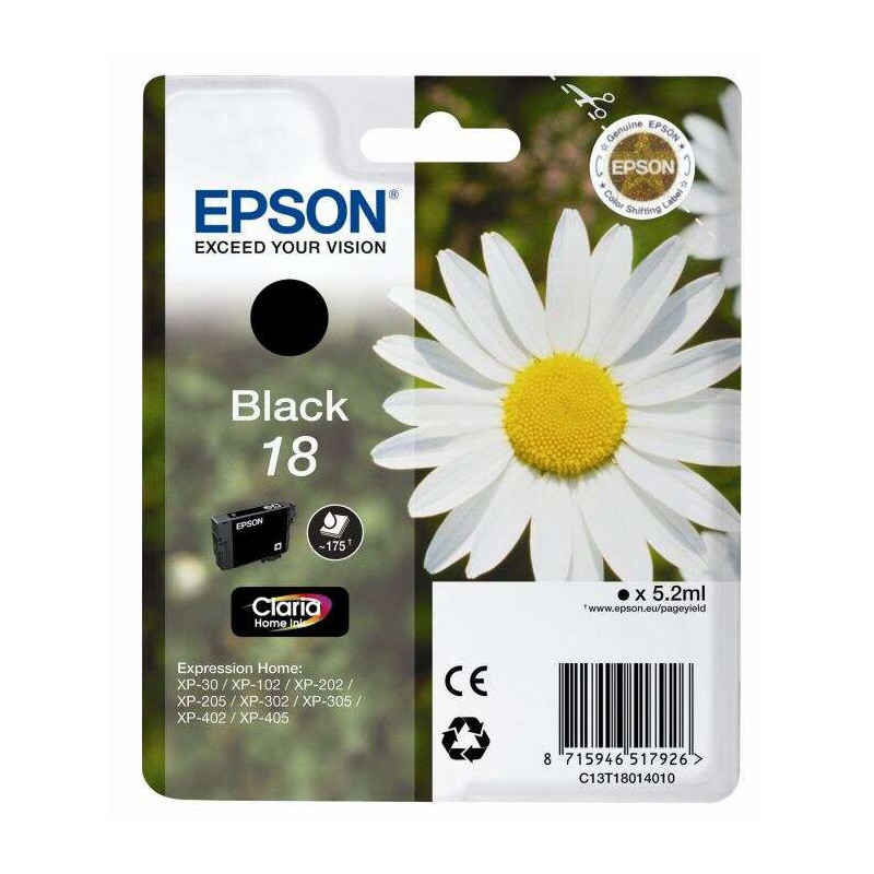 Cartucho de tinta Epson T1801 (18) Negro Original - 14,12€