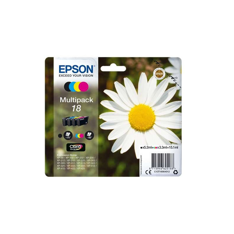 Cartucho de tinta Epson T1806 (18) Pack de 4 Cartuchos de