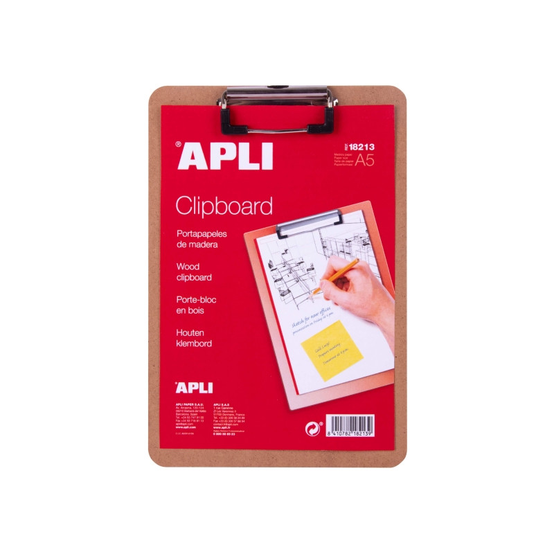Apli Carpeta Portapapeles con Base de Madera y Pinza