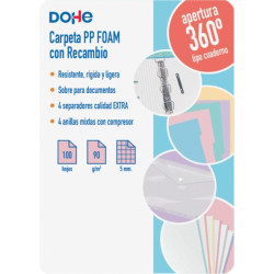 Dohe Serenity Polyfoam Carpeta de 4 Anillas Mixtas de 35mm A4 Recambio 100 Hojas Cuadricula 5mm