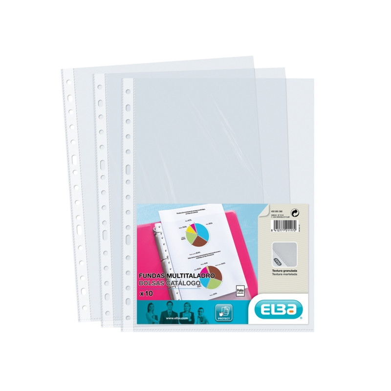 Elba Pack de 10 Fundas Multitaladro PP 90 Micras
