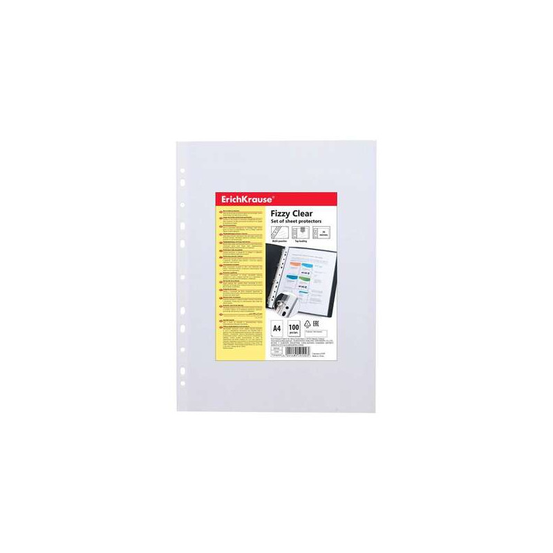 ErichKrause Fizzy Clear Pack de 100 Fundas Multitaladro A4 30mic