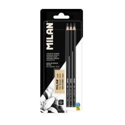 Milan Art Pack de 3 Lapices de Carboncillo + Goma The