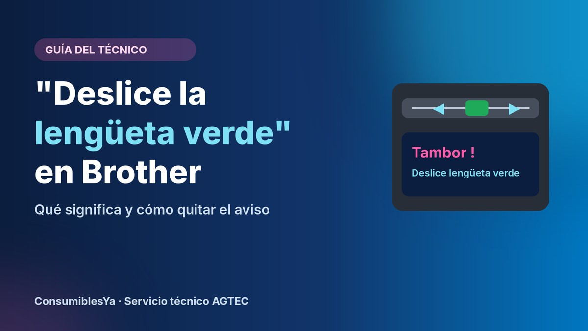 Aviso Tambor y deslice la lengüeta verde en impresora Brother